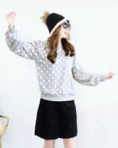 스위트 그레이 도트 루즈핏 사선 레이스 맨투맨