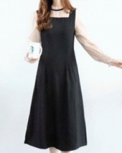 스윗 레이디 블랙 도트 쉬폰 배색 레이어드 필링원피스