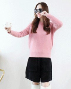 해피걸 핑크 밍크 퍼 안감 니트 스웨터
