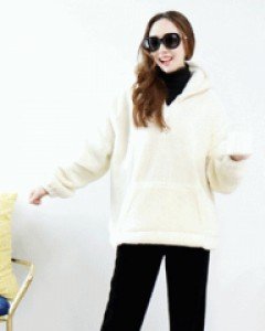 아일랜드 아이보리 박시한 반오픈 후드 덤블 집업