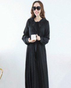 감성홀릭 블랙 프릴 리본넥 반오픈 플리츠 루즈핏롱 원피스