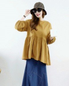 쉬즈 로맨틱 절개 A라인 롱 데님 밴딩 스커트