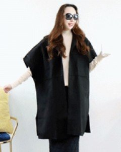 시크 파리 블랙 루즈핏 후드 망토 울 롱 코트