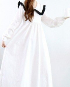 청순한 그녀 화이트 프릴 카라 하이웨이스트 셔링롱 원피스