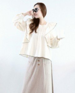 패보릿 베이지 버튼 A라인 밴딩 롱 울 니트 스커트