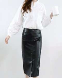 베스트 초이스 화이트 차이나넥 V트임 루즈핏소매 셔링 셔츠