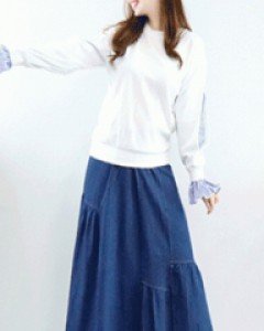 스페셜 화이트 그레이 레이어드 필링 스트라이프배색 루즈핏 맨투맨(화이트,그레이)