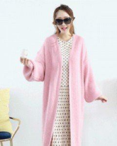 스페셜 모던라인 핑크 루즈핏 벌룬소매 오픈형 롱니트 가디건