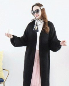 스페셜 모던라인 블랙 루즈핏 벌룬소매 오픈형 롱니트 가디건