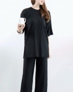 뉴욕 블랙 볼륨 플리츠 루즈핏 옆트임 티 +통일자 팬츠 트레이닝 세트