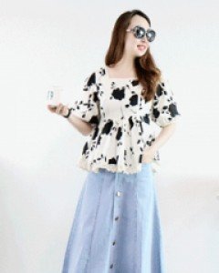 브릿스타일 라이트 블루 세로 절개 버튼 오픈A라인 밴딩 데님 롱 스커트