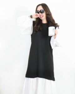 달콤 블랙 루즈핏 레이어드 필링 벌룬 퍼프 소매롱 원피스