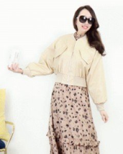 어반 걸리쉬 베이지 루즈핏 숏 가죽 블루종