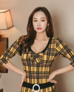 라미 벨트체크 원피스