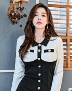 포미 배색버튼 원피스