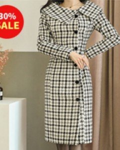 보트카라 트위드 원피스