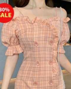 렌지 오프체크 원피스