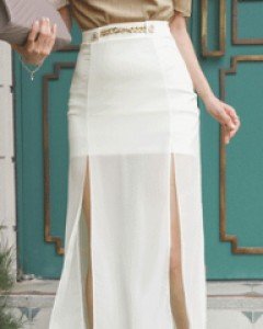 채니 시스루쉬폰롱 스커트