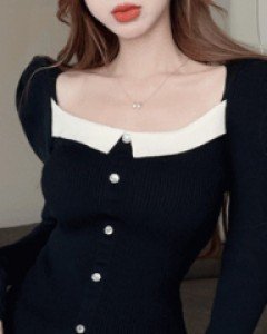 메리 배색카라 골지티