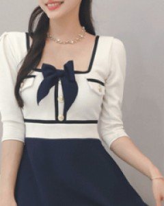 이즈 배색플레어 원피스