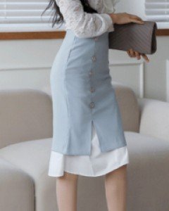 허즈 배색밑단 스커트