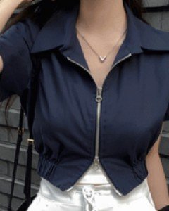 이중지퍼 반팔 숏자켓