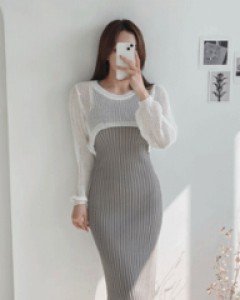 트리핀 원피스+니트탑