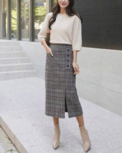 데니슬릿 체크스커트[FREE,L사이즈]