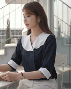 홀티배색 카라블라우스