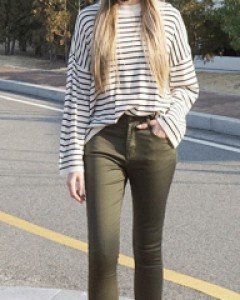 NA913(25~34)데일리 면 스키니(카키)