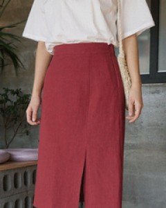 NA2004(S~M)사선트임 린넨스커트(와인)