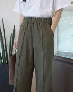 NA2011(S~L)린넨 와이드 밴딩팬츠(카키)