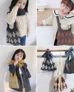 아동 아가일 니트 숄더 크로스백(6color)