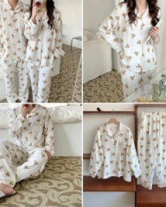 U긴팔 아사 곰돌이 커플 잠옷_251728