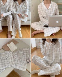 Q그레이 커플 긴팔 잠옷 세트_251740