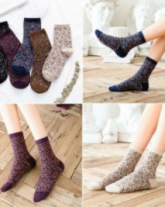 [1세트/5개]R아이리스 플라워 장목 양말 5켤레 세트