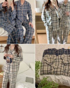 J브릴 도톰 체크 커플 잠옷 세트_253355