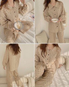 W도트 빅카라 긴팔 잠옷 세트_253918