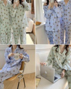 B브라운 베어 체크 커플 잠옷 세트_257898