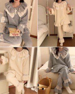 W레이스 러플카라 수면 잠옷 세트_258530