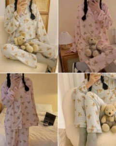 P베어 체크 잠옷 세트_258625