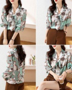 G체인타이넥 실크 블라우스_259477