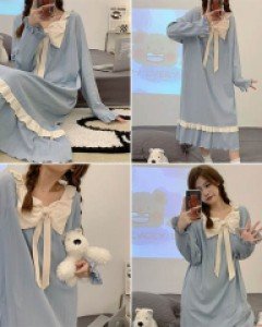 W리본프릴넥 잠옷 원피스_260101