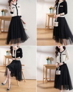 B레이디니트배색 샤 원피스_260161