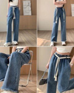 2X포인트스트랩 데님 통 팬츠_260259