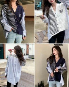 스트라이프 셔츠 니트 가디건_260339