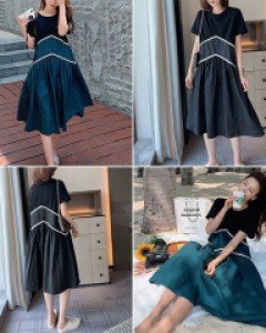 H2로리느 배색 반팔 원피스_260450