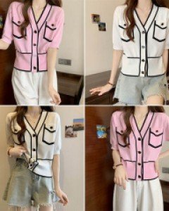 J2쥬라인 버튼포인트 반팔 가디건_260495