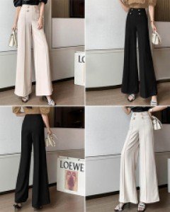 여성용 절개라인 다리가 길어보이는 투버튼 정장 와이드 팬츠_260384