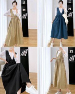 M1브이스트링 코튼 오버롤 원피스_260563